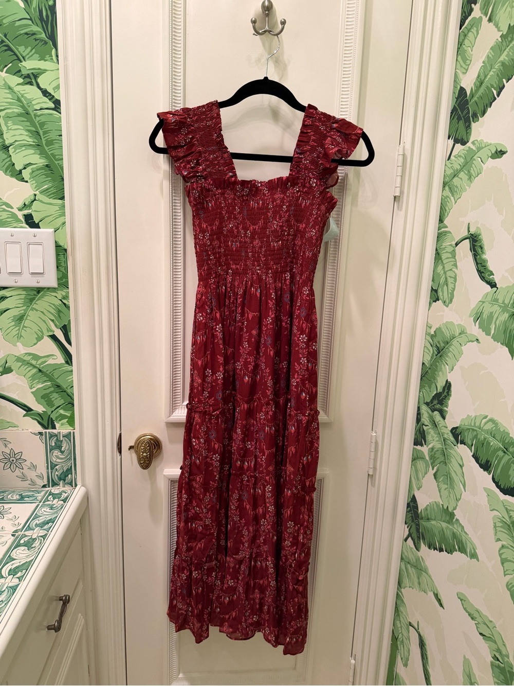 NWT Hill House Ellie Nap Dress in Charm Scallop Burgundy Floral Size XS - Picture 10 of 11